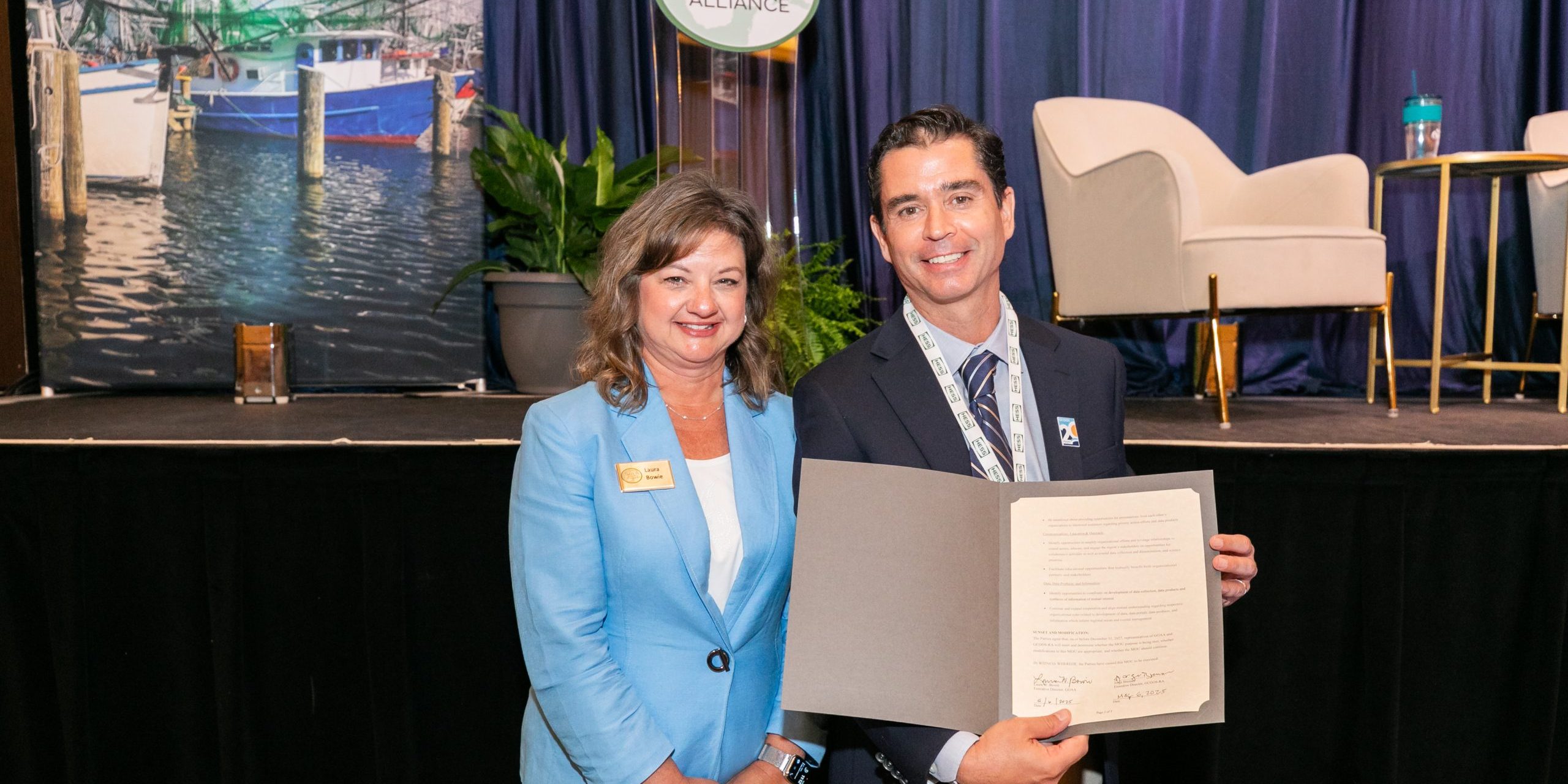 GCOOS Executive Director Dr. Jorge Brenner and Laura Bowie, Executive Director of the Gulf of America Alliance (GOAA), sign an updated memorandum of understanding.