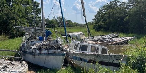 Derelict sailboats located in coastal Mississippi.