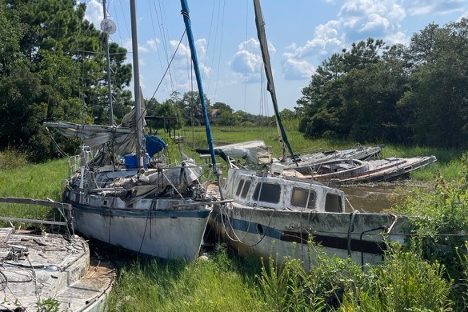 Derelict sailboats located in coastal Mississippi.